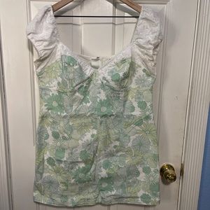 USED For Love & Lemons Peyton Mini Dress Mint Curve Plus 1X Stretch Cotton Denim
